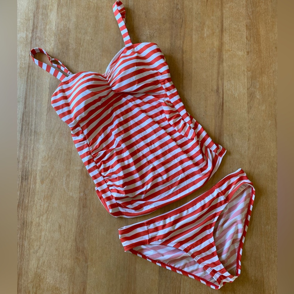 Motherhood Maternity Red and White Striped Swimsuit